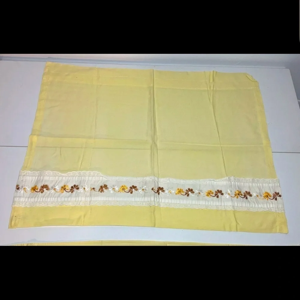 Vintage Cafe Kitchen Curtains Embroidered Lace Retro Flowers Brown Orange Yellow